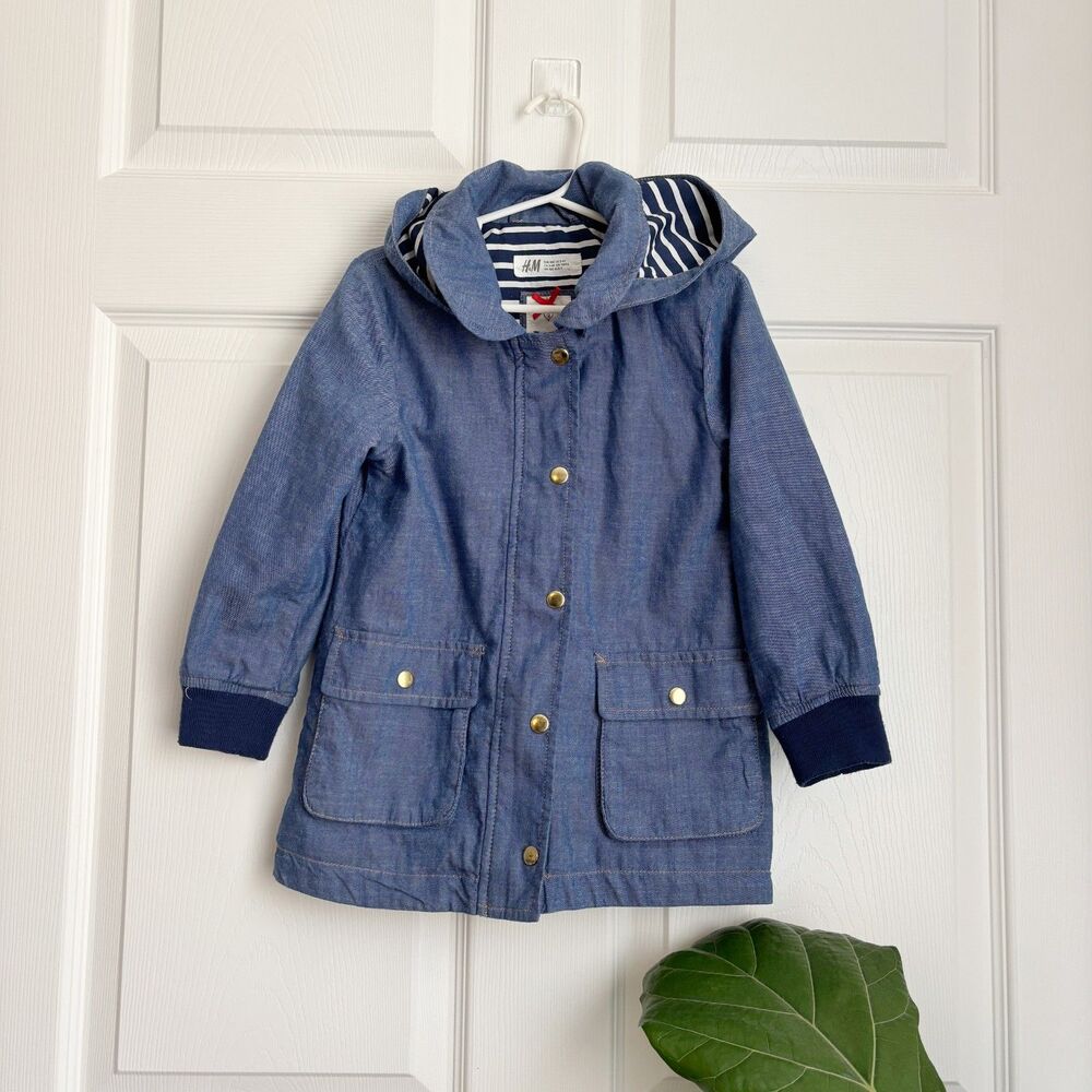 H&M Girls Chambray Blue Denim Hooded Jacket Size 3-4Y